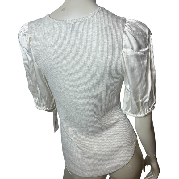 FIFTEEN TWENTY Heather Ivory Ribbed Contrast Puff Sleeve Top - Picture 5 of 11